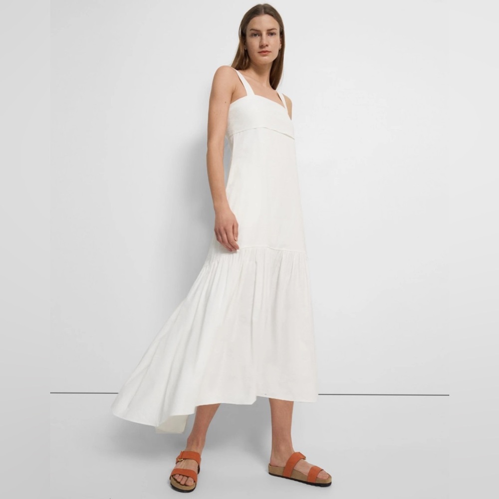 Theory- Women’s Tie Back Linen Sleeveless Midi Dress